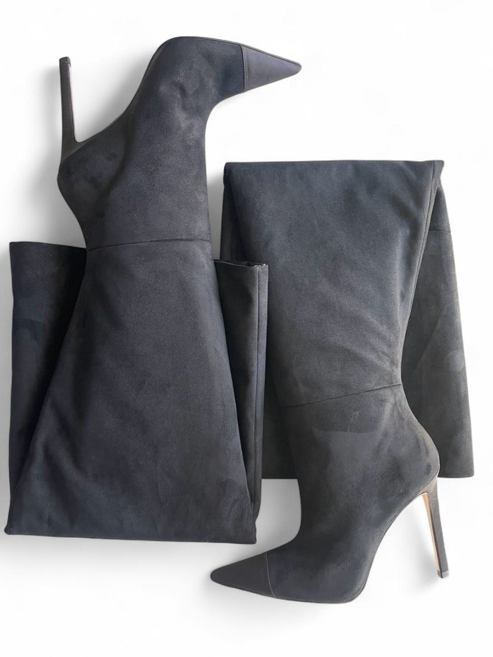 Good American Black Suede Over-the-Knee Pointed Stiletto Boots